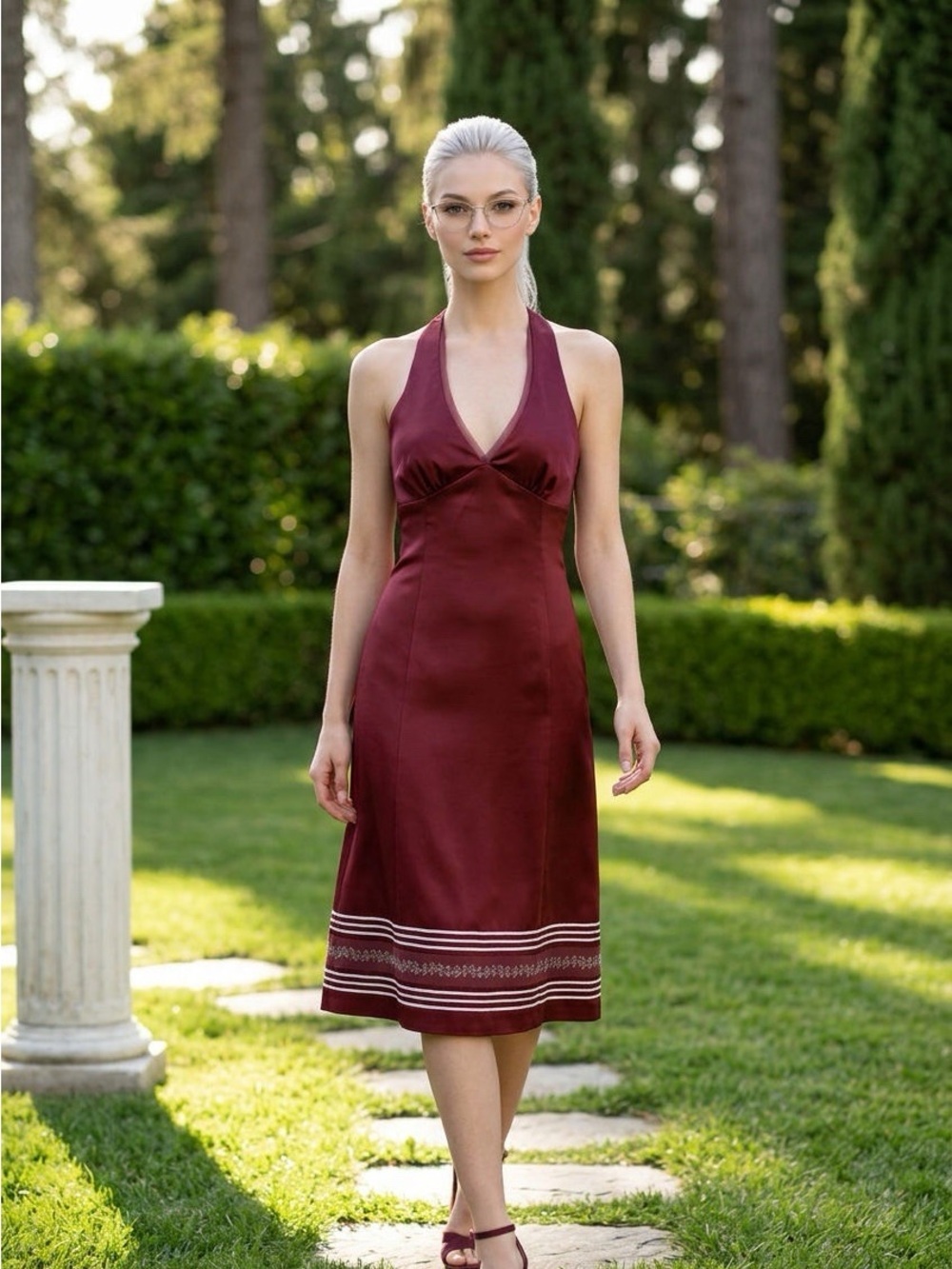 2270 - RW&CO. Burgundy Satin Halter Dress